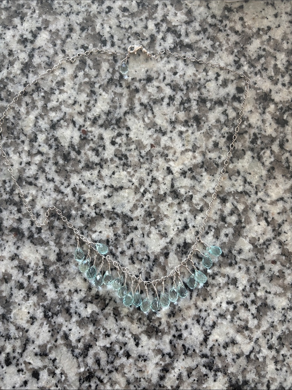 Sterling Silver Aquamarine Teardrop Fringe Necklace